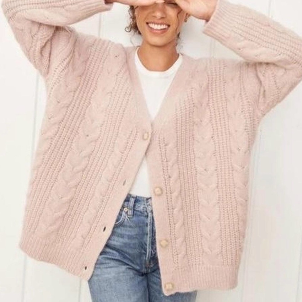 Jenni Kayne Blush Cable Knit V‑Neck Cardigan